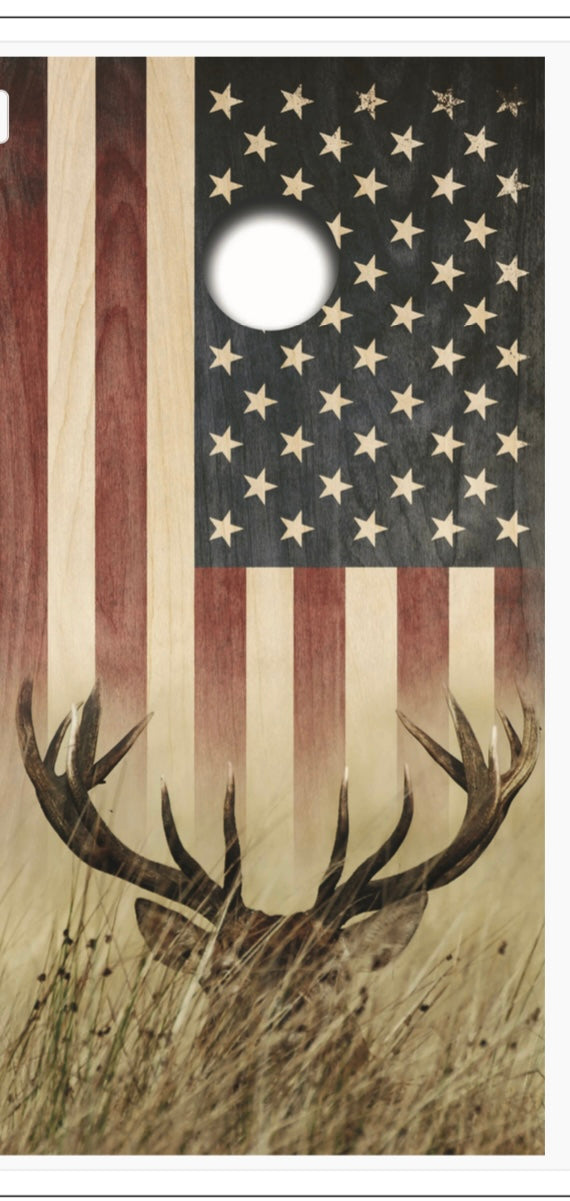 Deer buck in grass black flag