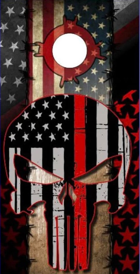 Wicked wire firefighter skull thin red flag
